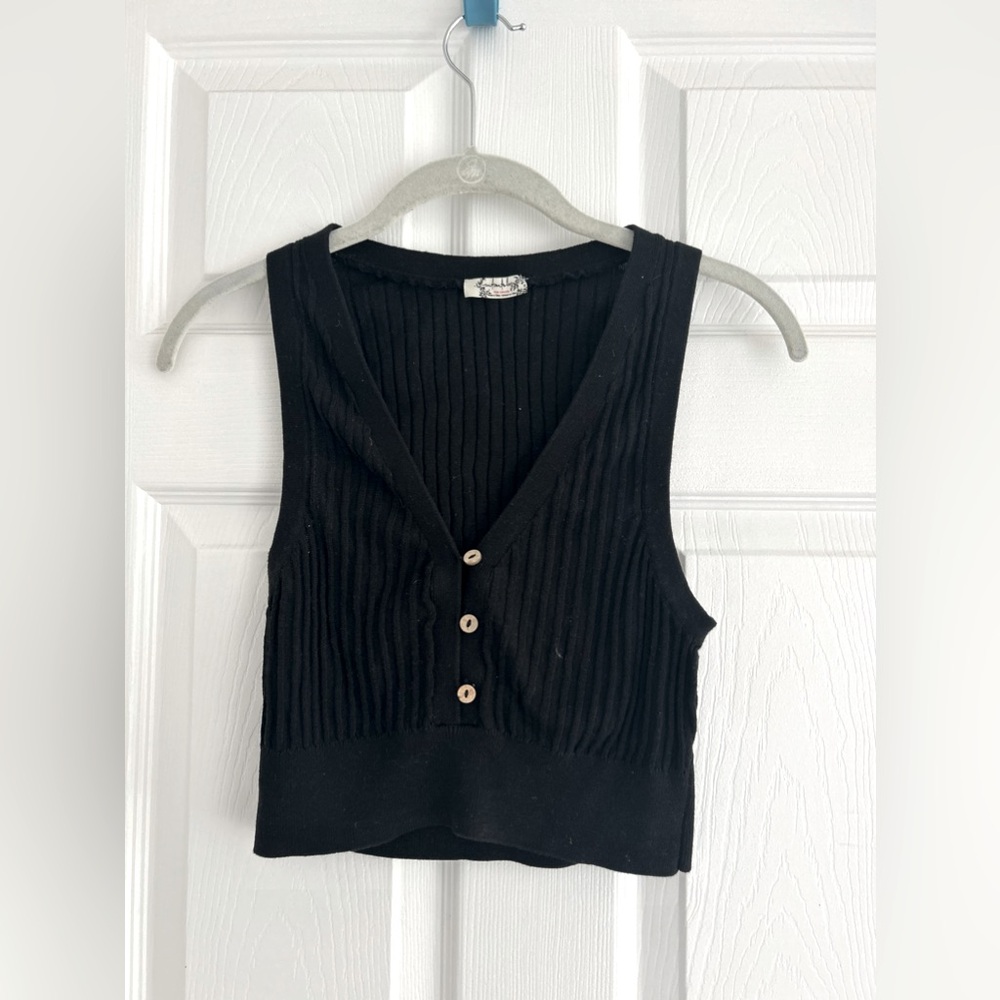 Free People Black Ribbed Crop Top
